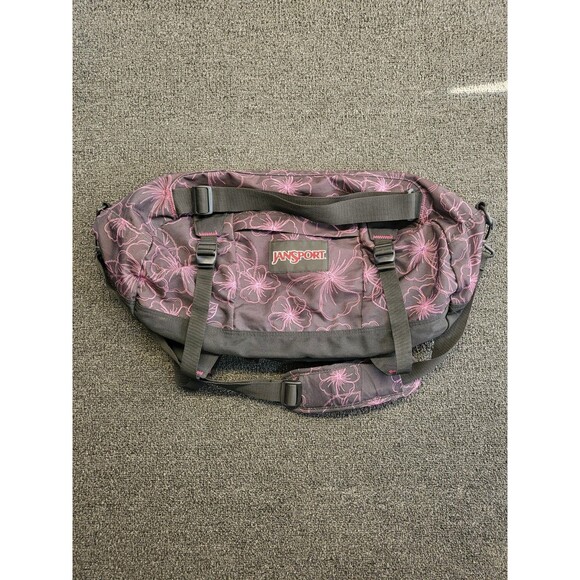 Vintage Jansport Duffel Bag Pink Black Floral Overnight Travel 23" X 14" x 11" - Picture 2 of 13